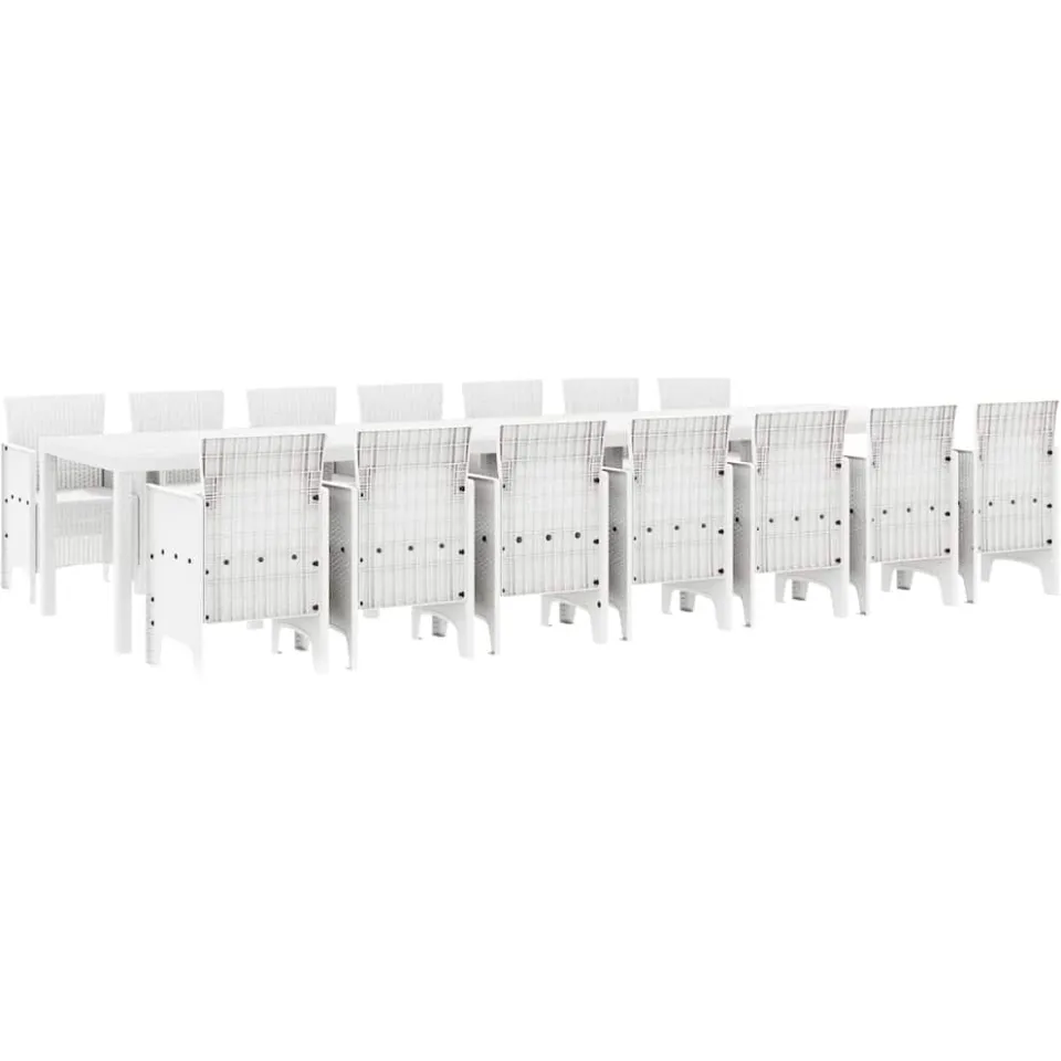 vidaXL Tuin Eettafelset met kussens 15 st Wit PP