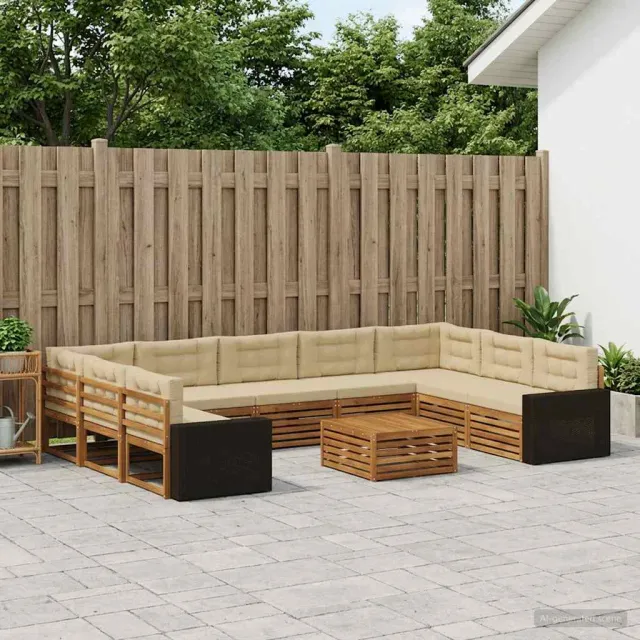 vidaXL Buiten bankenset 10 st 9-zits Natuurlijk en Beige