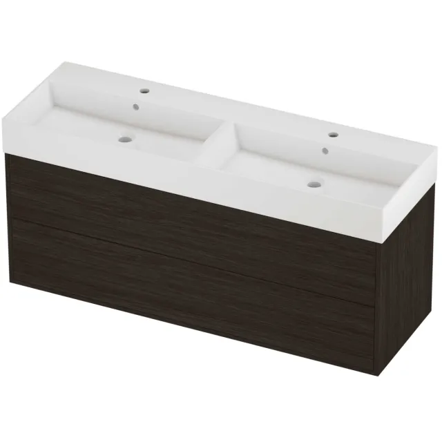 Proline Zara Badmeubelset Porselein Loft 2 Laden 140x46x65 cm Glans Wit Mokka Oak Eiken