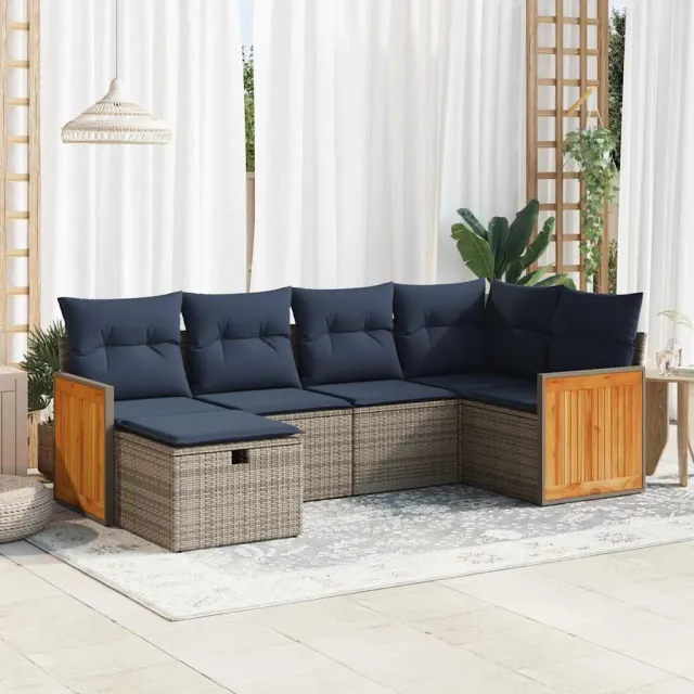 vidaXL 6-delige Loungeset met kussens poly rattan grijs, foto 2