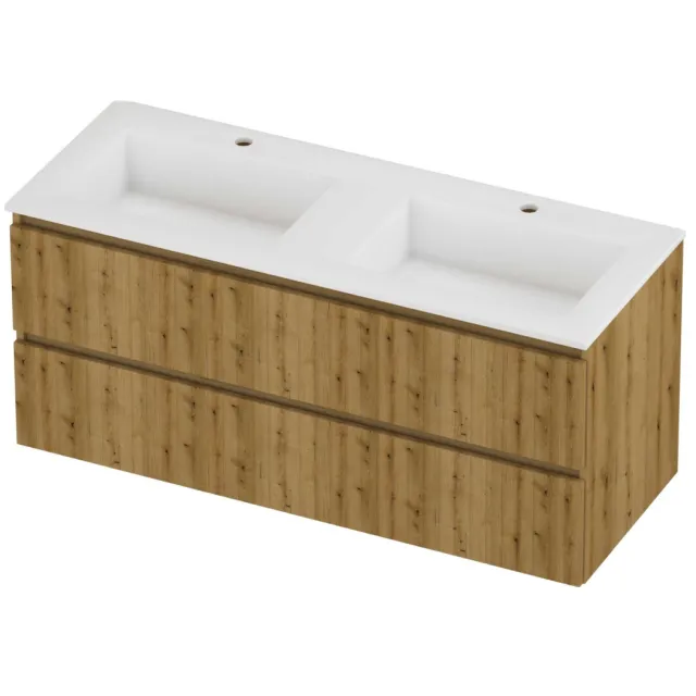 Proline Aristo Badmeubelset Polystone Elegant 2 Gaten 120x46x54 cm Mat White Urban Oak Eiken