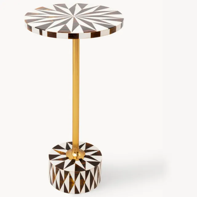 Kare Design Ronde bijzettafel Domero, handgemaakt Wit, Bruin, Goudkleurig