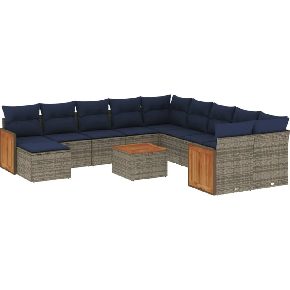 vidaXL 12-delige tuinbankset met kussens, grijs polyrotan, foto 3