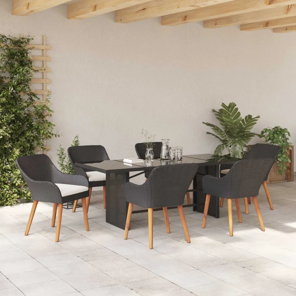 vidaXL Tuin eettafelset 7 st Zwart poly rattan, foto 3