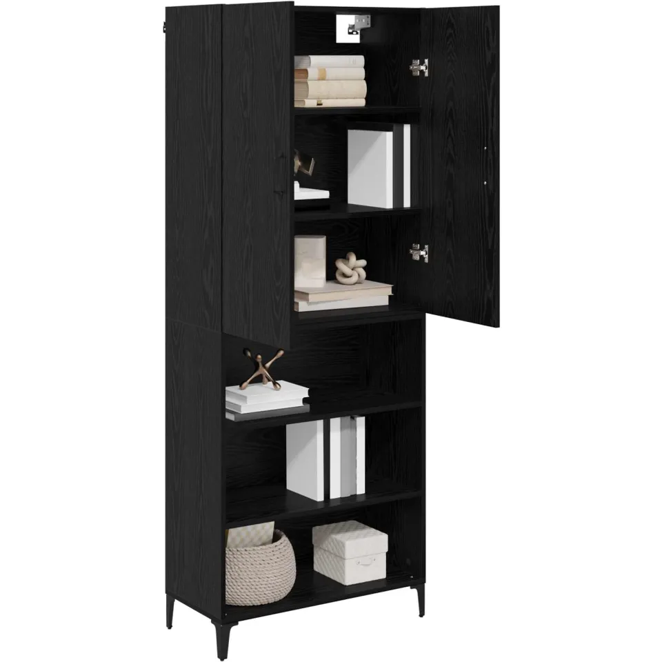 vidaXL Highboard Zwart Eiken 69,5 x 34 x 180 cm Bewerkt hout