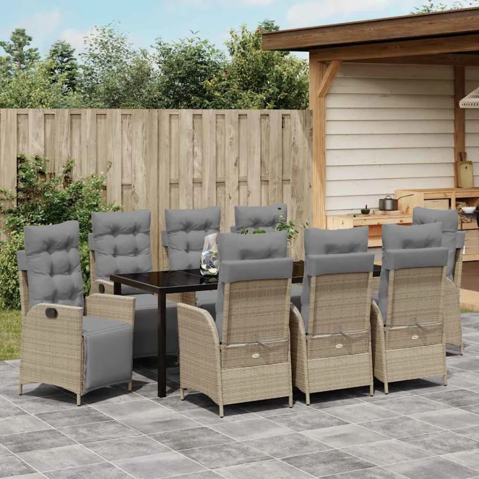 vidaXL Tuin eettafelset 9 st Beige poly rattan, foto 3