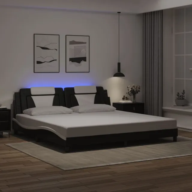 vidaXL Bedframe "Viana" met LED zonder matras zwart en wit 200x200 cm