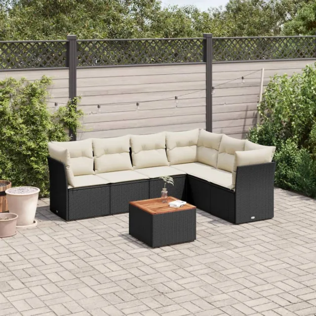 vidaXL 7-delige Loungeset met kussens poly rattan zwart, foto 2