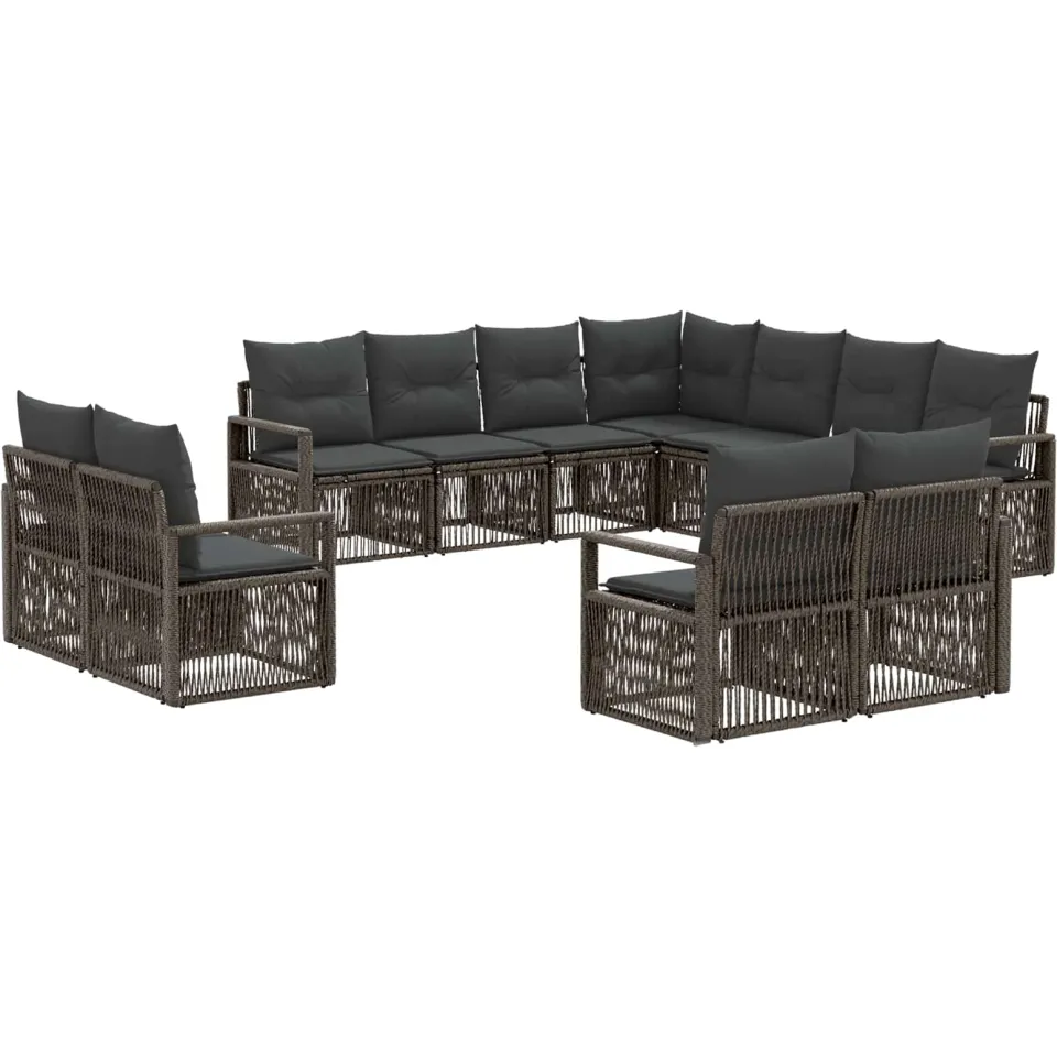 vidaXL Tuinbankenset 11 st 11-zits Grijs poly rattan, foto 3