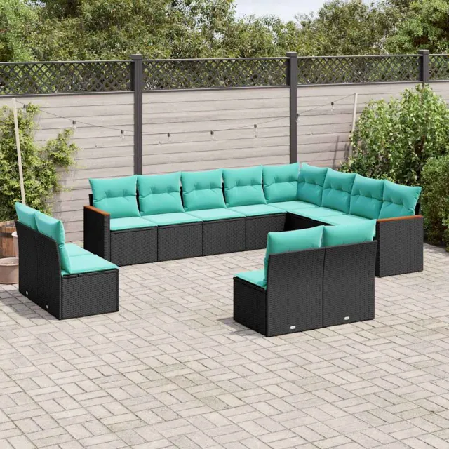 vidaXL 12-delige tuinbankset met kussens van zwart polyrotan, foto 2