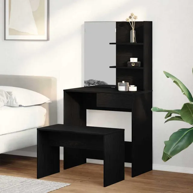 vidaXL Toilettafel Set 2 st Zwart Eiken 74,5 x 40 x 141 cm, foto 2