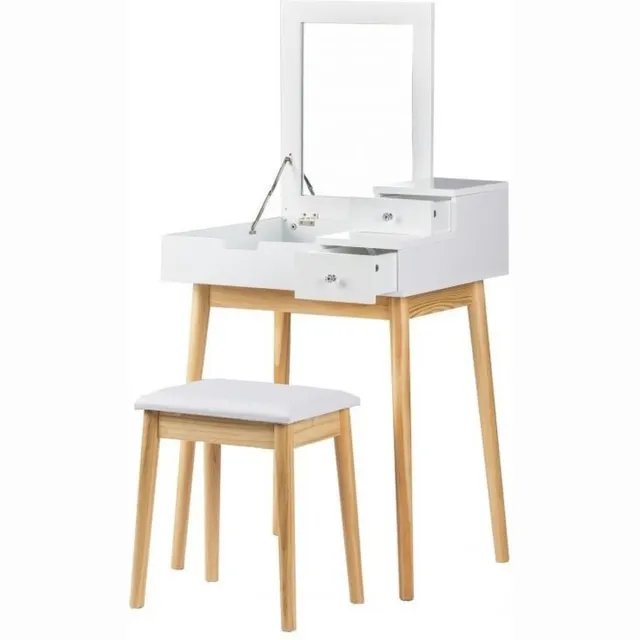 Viking Choice Houten kaptafel modern wit met inklapspiegel en lades 60x50x76 cm