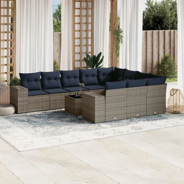 vidaXL 11-delige tuinbankset met kussens, grijs polyrotan, foto 2