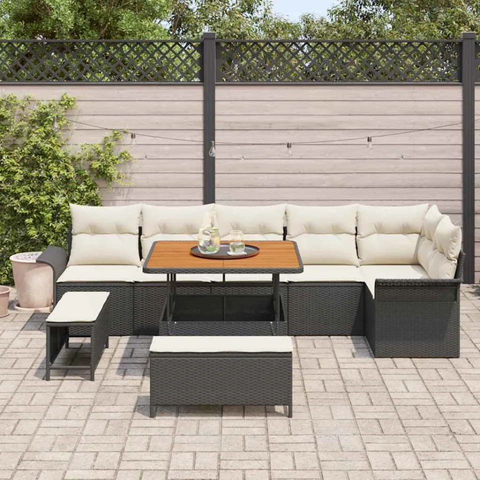 vidaXL Tuinbankenset 9 st Zwart poly rattan, foto 3
