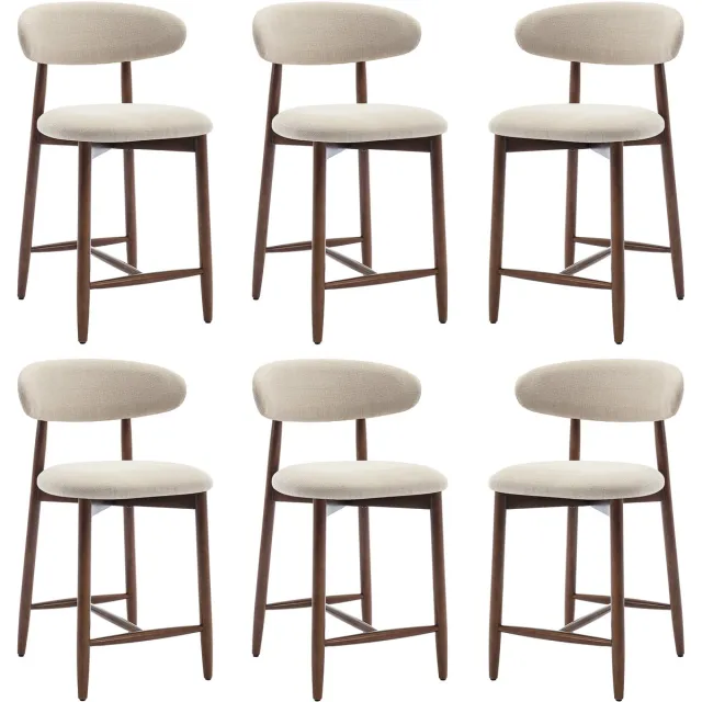 COLAMY Barkrukken set van 6 - keukenbarstoelen met rugleuning - Barstoel houten poten - beige
