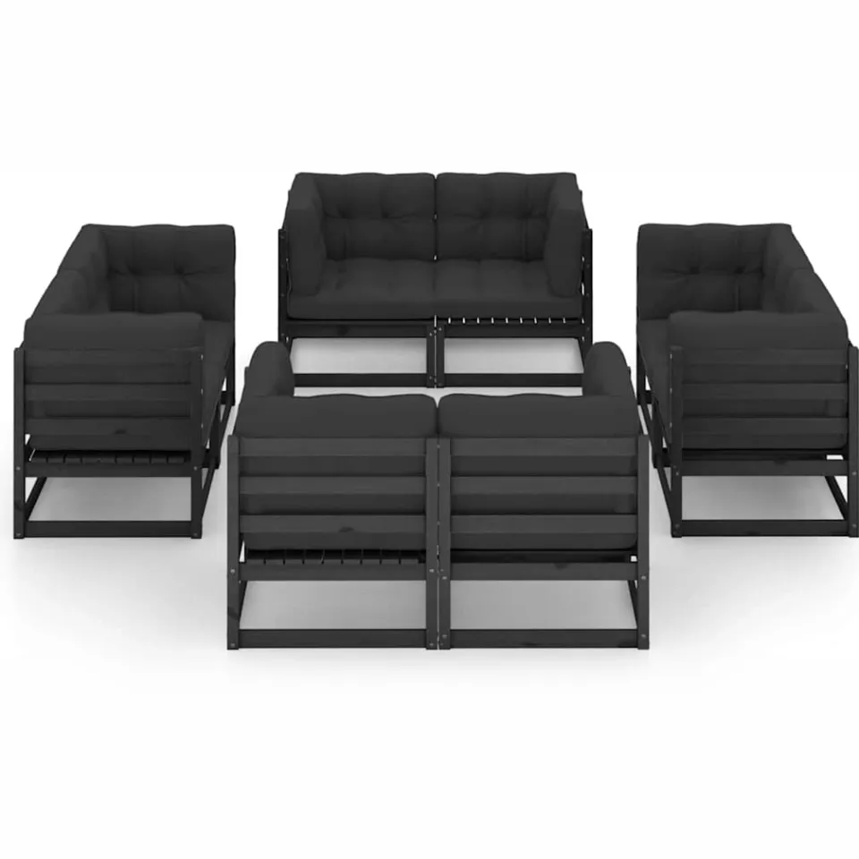 vidaXL 8-delige Loungeset met kussens massief grenenhout zwart