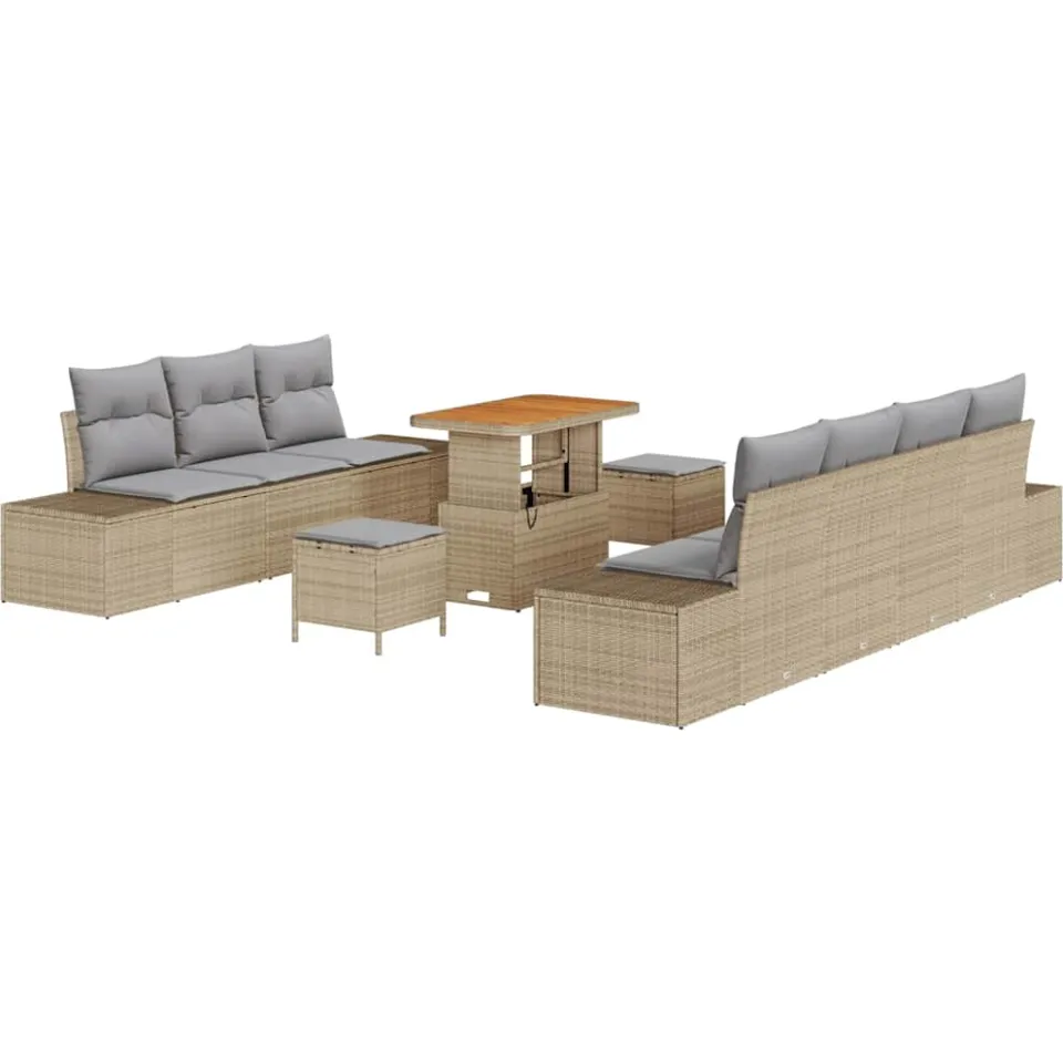 vidaXL Tuinbankenset 10 st Beige poly rattan