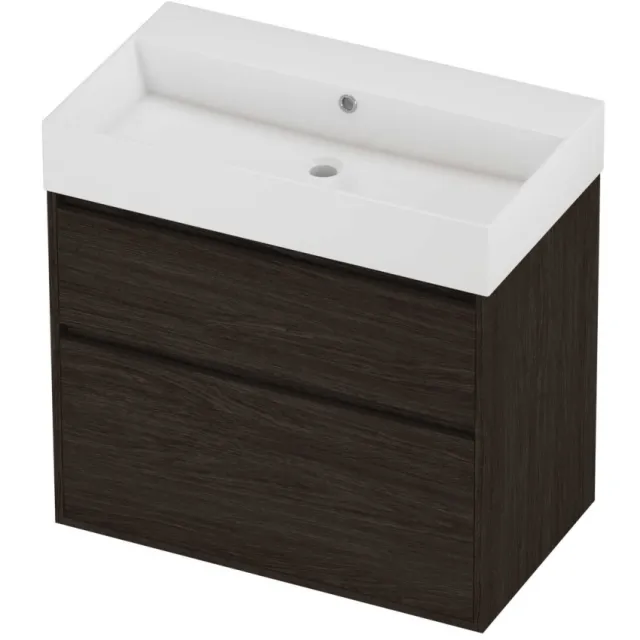 Proline Zara Badmeubelset Porselein Loft Zonder Kraangat Greeploos 80x46x78 cm Glans Wit Mokka Oak Eiken