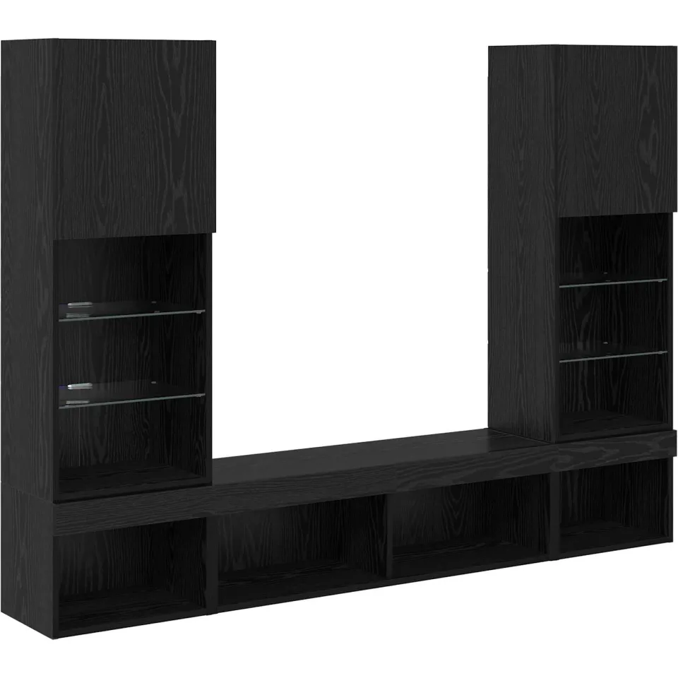 vidaXL TV Wand Eenheden met LED 5 st 40,5 x 30 x 102 cm Zwart Eiken