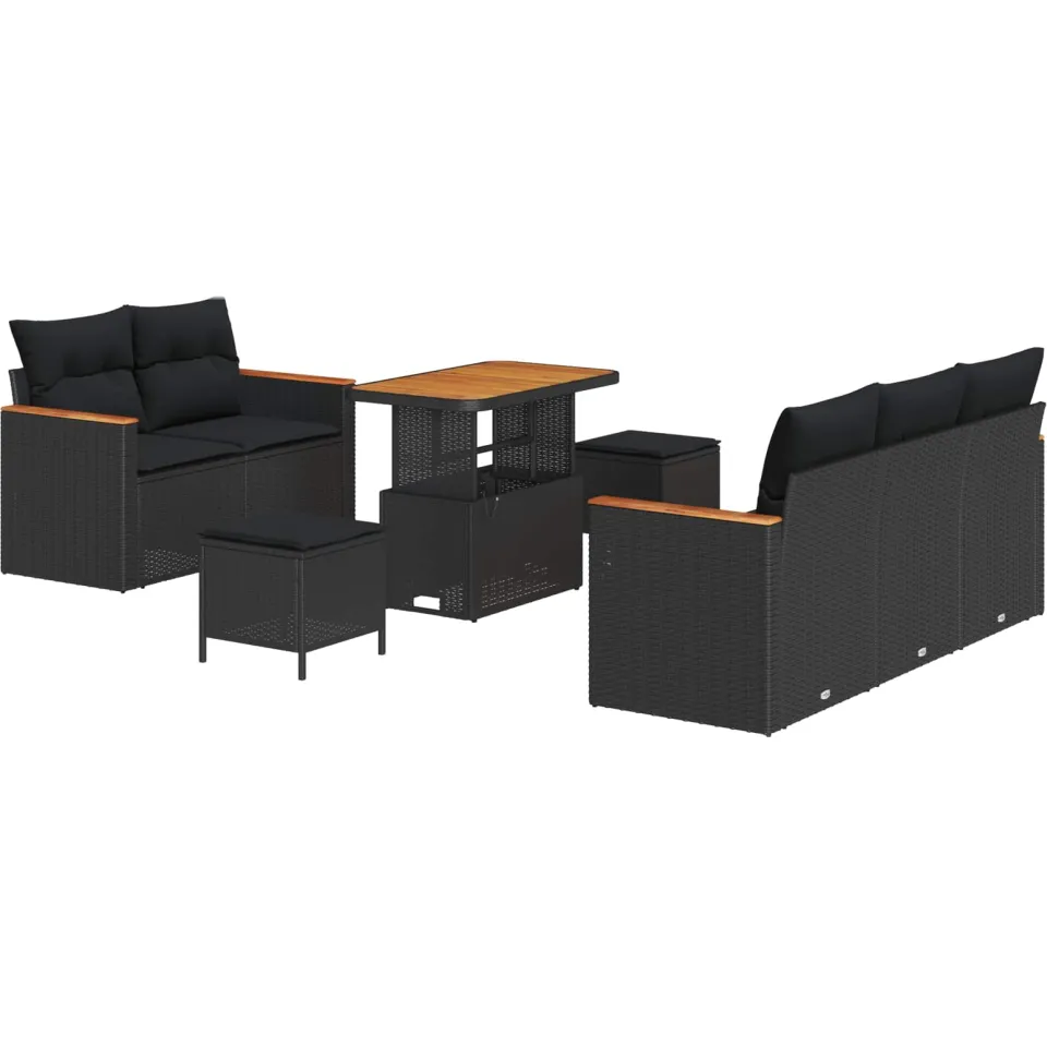 vidaXL Tuinbankenset 8 st Zwart poly rattan
