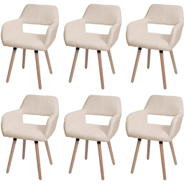 MCW Set van 6 eetkamerstoelen MCW-A50 II, stoel, keukenstoel, gestoffeerde stoel, hout, stof/textiel bouclé (450 g/m²) MVG ~ beige