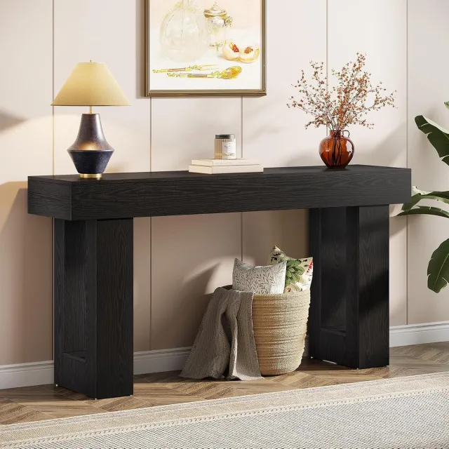 Tribesigns Consoletafel - Sidetable - Console - Haltafel - MDF - Zwart - Industrieel - 160 x 35 x 85 cm - Console Tafel voor Hal, Woonkamer, Entree