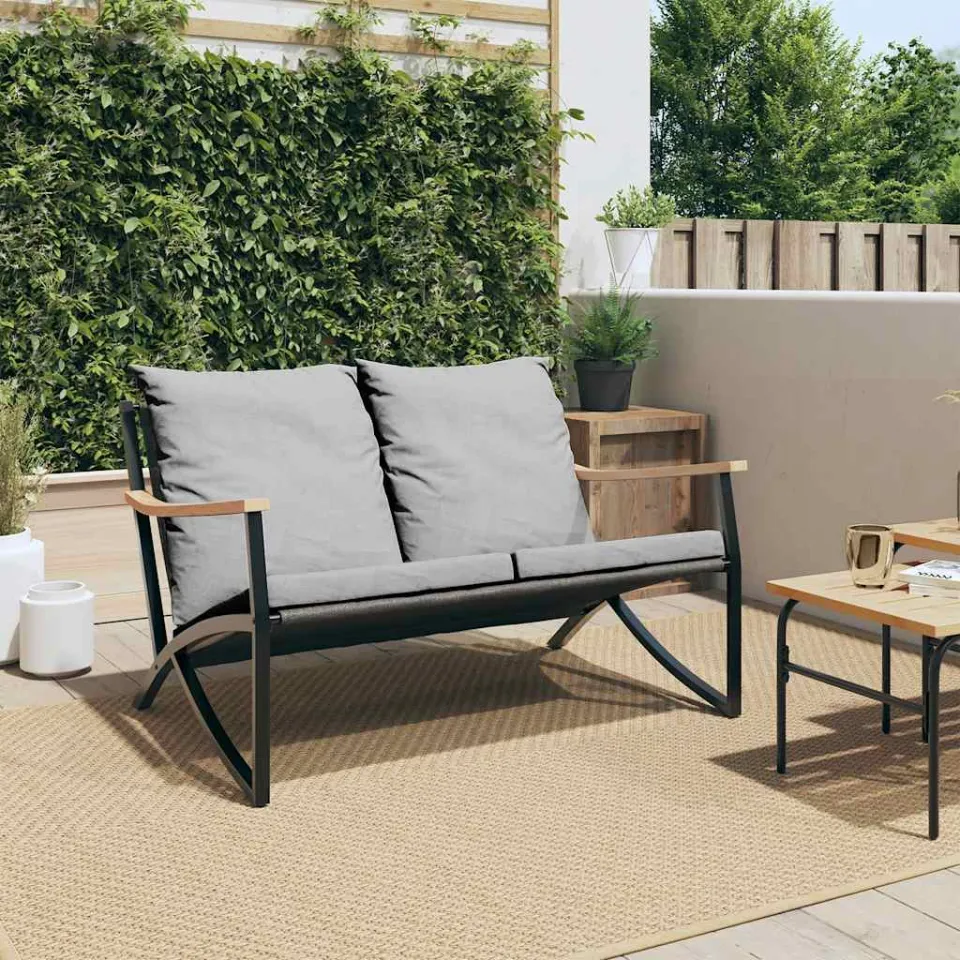 vidaXL Tuinbank met kussens 120 cm staal zwart, foto 4