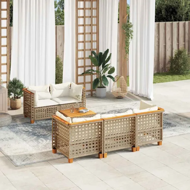 vidaXL 6-delige Loungeset met kussens poly rattan beige, foto 2