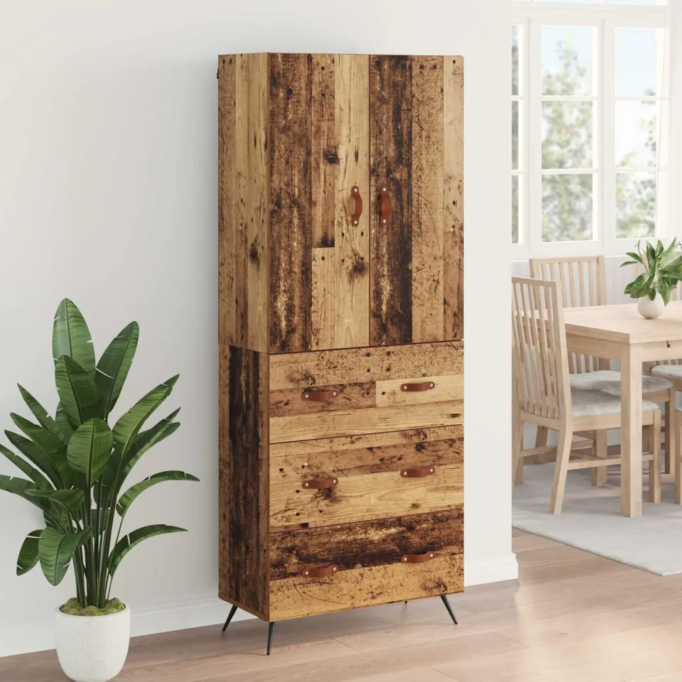 vidaXL Highboard Oud Hout 69,5 x 34 x 180 cm Bewerkt hout bruin, foto 3