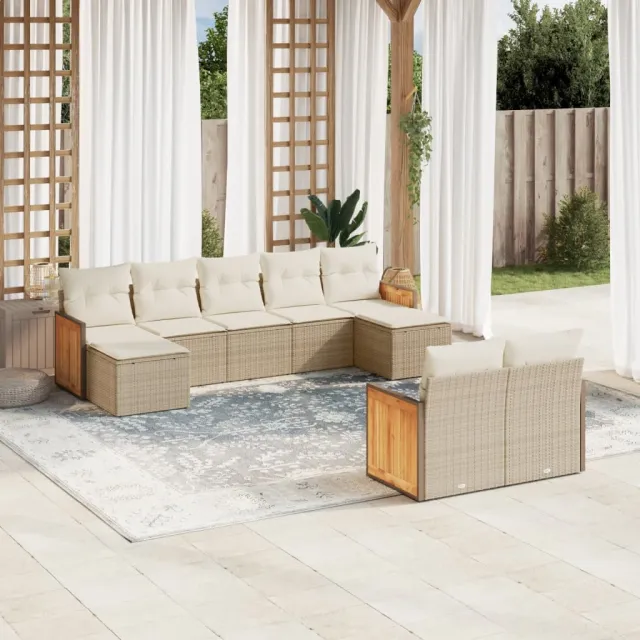 vidaXL 9-delige Loungeset met kussens poly rattan beige, foto 2