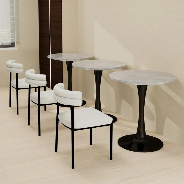 CHICFURN Eettafel - 2-4 personen - rond tafelblad - tafelvoet - zwart grijs