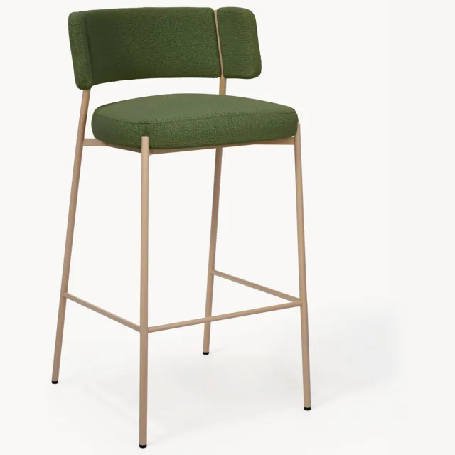 Westwing Collection Gestoffeerde bouclé barkruk Samantha Beige, Groen
