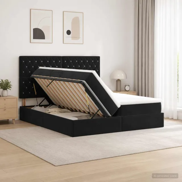vidaXL Opslag bed met hoofdeinde met opslag Zwart 200 x 200 cm Fluweel