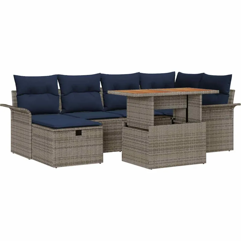 vidaXL Tuinbankenset 7 st Grijs poly rattan