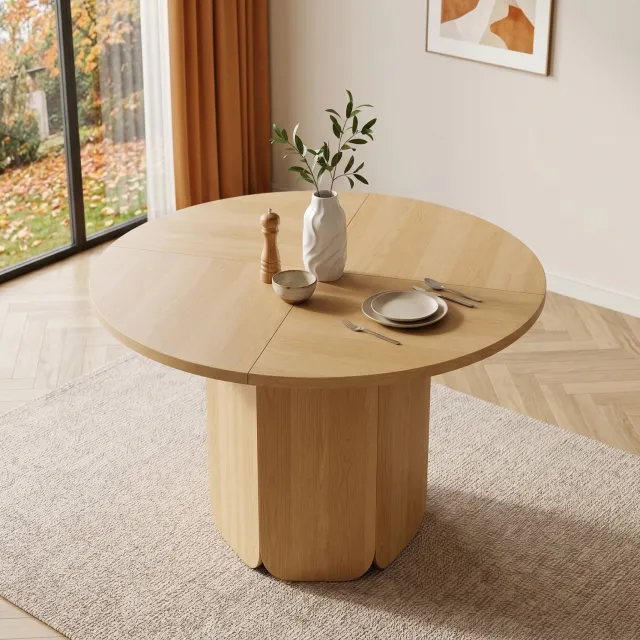 Maisentiel Ronde eettafel Ø 120 cm - MDF - Scandinavisch design - eikenkleur