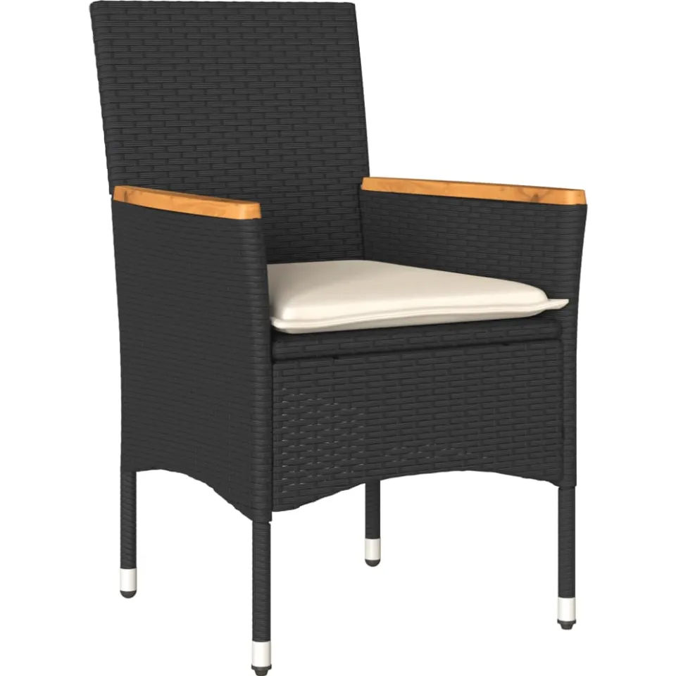 vidaXL 3-delige Tuinset met kussens poly rattan en acaciahout zwart