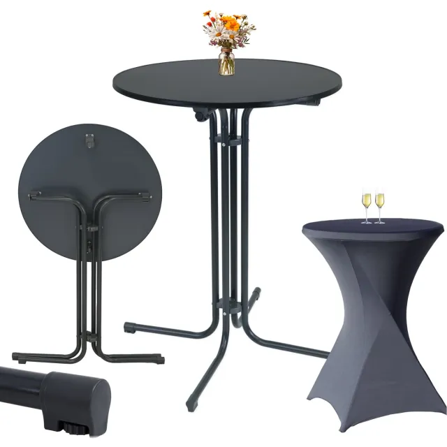 TRUTZHOLM Set statafel met hoes - Inklapbaar - Diameter 80 cm - Antraciet - Strijkvrij en wasbaar op 40 °C - Voor bistrotafel Antraciet / Antraciet