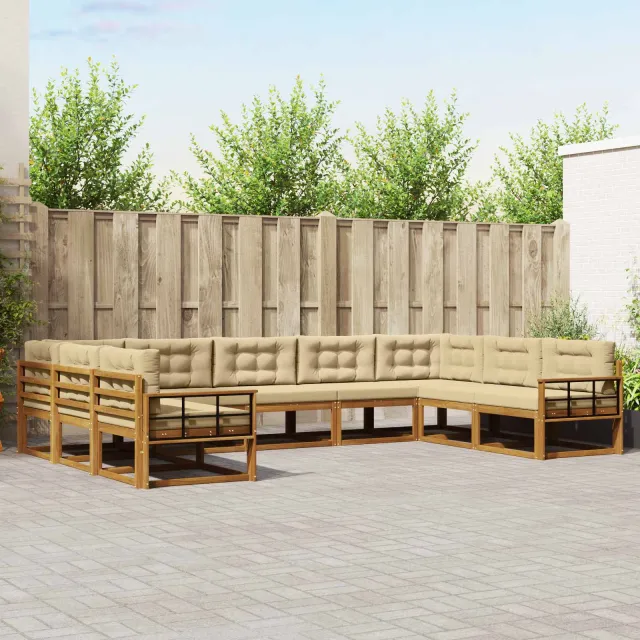vidaXL Buiten bankenset 9 st 9-zits Natuurlijk en Beige