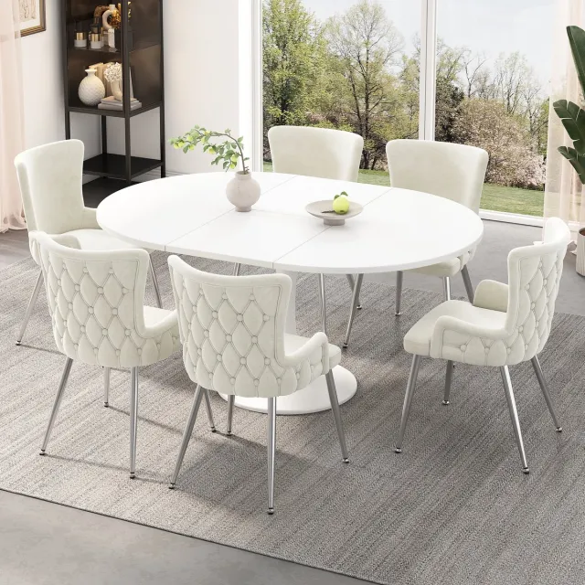 HAUSS SPOLE Eetkamerstoel Set Van 6 - Luxe Velvet Stoel Met Armleuningen En Metalen Poten - Voor Eetkamer Woonkamer En Slaapkamer - Beige