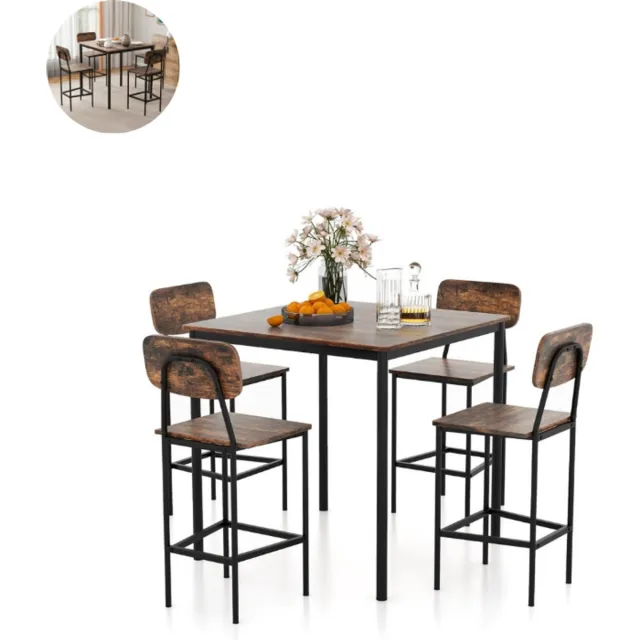 GranMaison Bartafel keuken - Bartafel Set - Barkruk - Barstoel - Keukenstoel - Voetsteun - Rustiek bruin