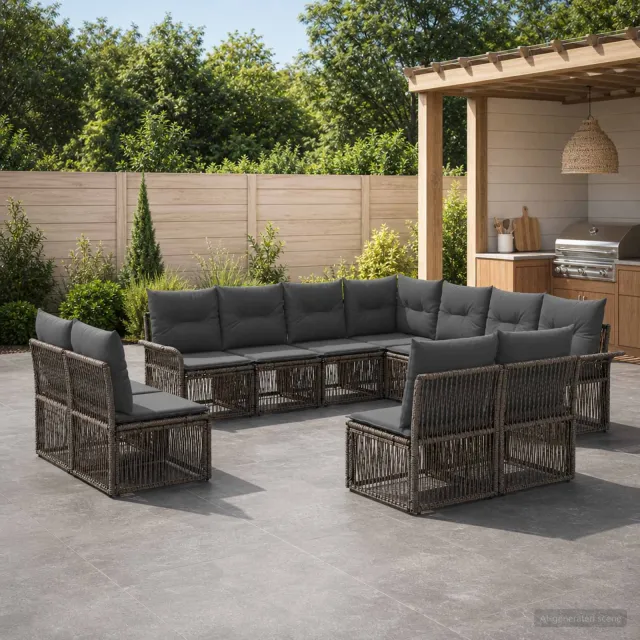 vidaXL Tuinbankenset 11 st 11-zits Grijs poly rattan, foto 2