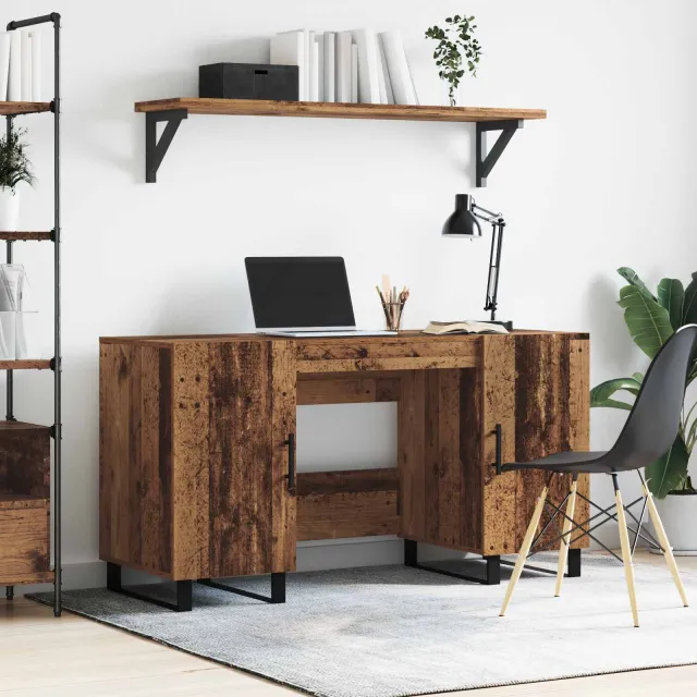 vidaXL Bureau Oud hout Bewerkt hout 140 x 50 x 75 cm Bruin
