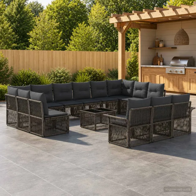 vidaXL Tuinbankenset 14 st 13-zits Grijs poly rattan, foto 2