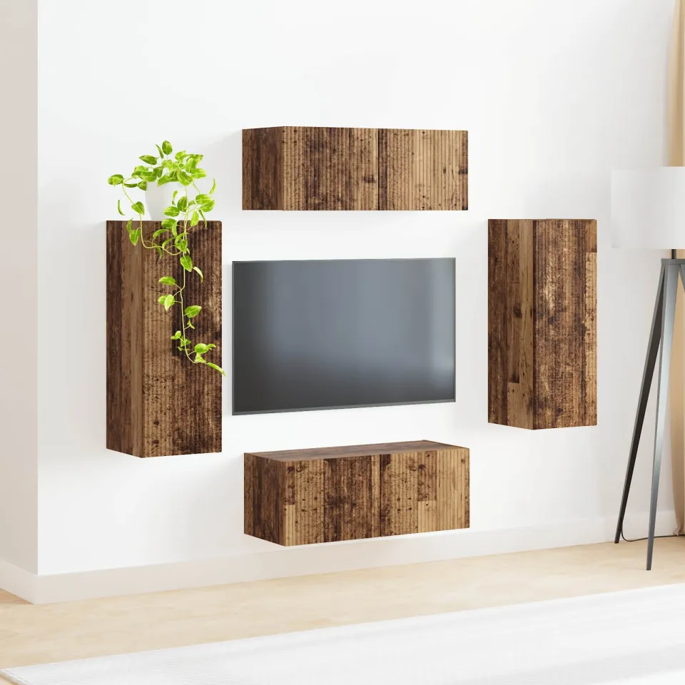 vidaXL TV Wandkast Set 4 st Oudhout Bewerkt hout bruin, foto 4