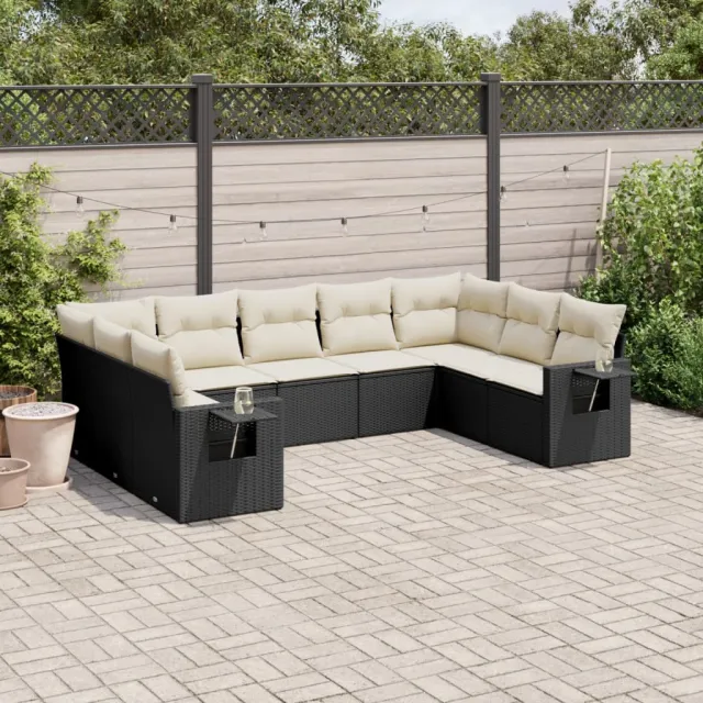 vidaXL 9-delige Loungeset met kussens poly rattan zwart, foto 2