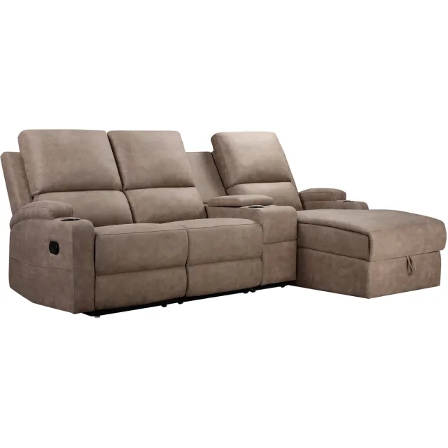 Notio Living DALLAS - Hoekbank 3 - zits met opbergruimte in microvezel taupe (102 x 239 x 155 cm) Grijs