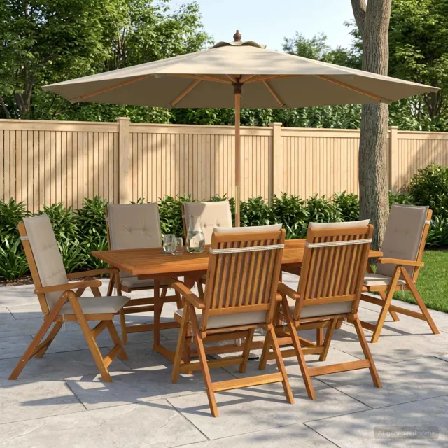 vidaXL Buiten Eetset met Parasol 8 st 6-zits Crèmewit, foto 2