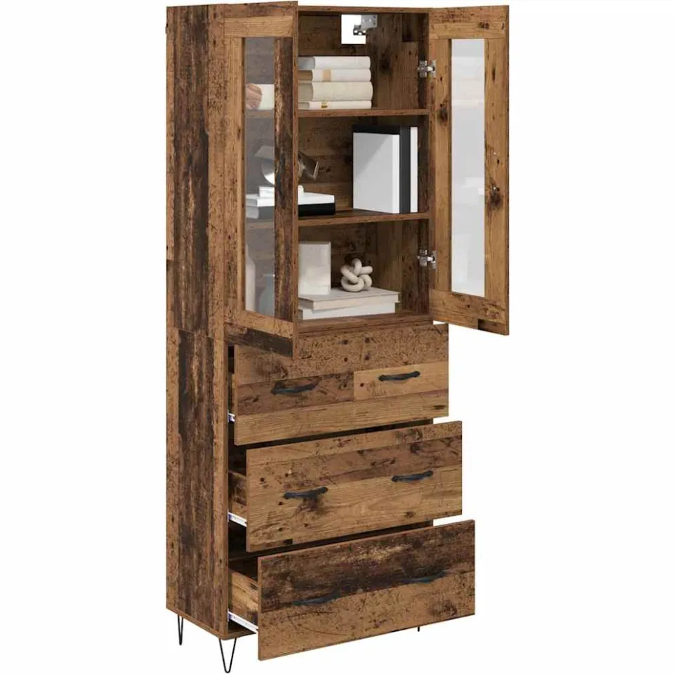 vidaXL Hoge kast Oud Hout 69,5 x 34 x 90 cm Bewerkt hout Bruin