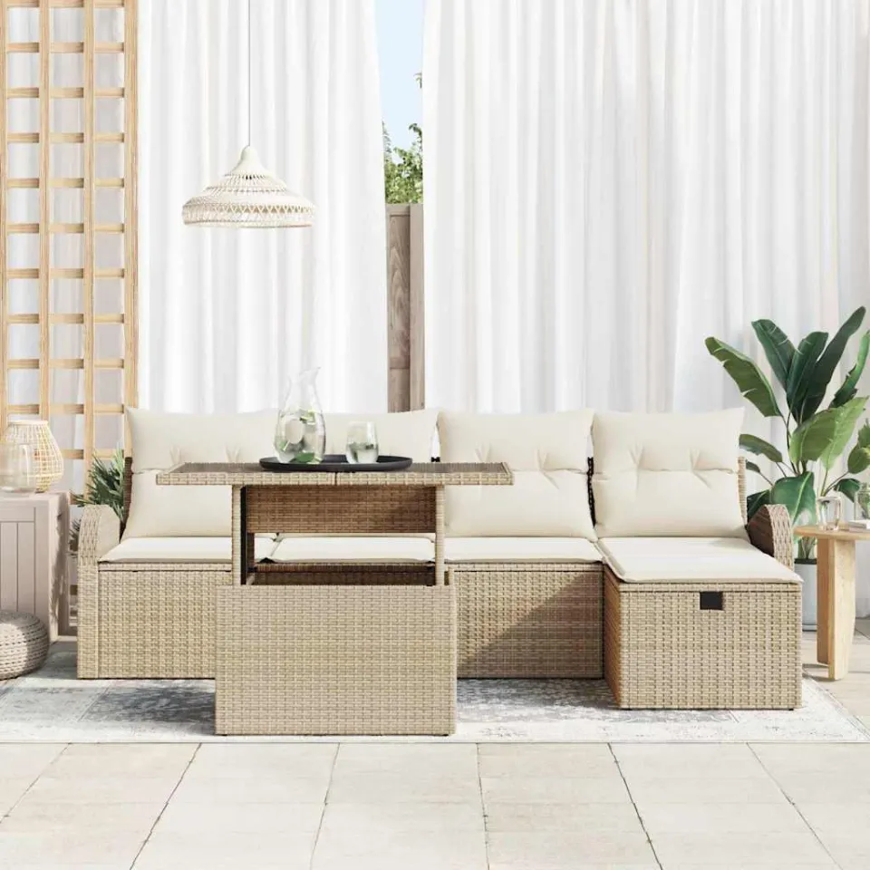 vidaXL Tuin Sofa Set 6 st Beige poly rattan, foto 3