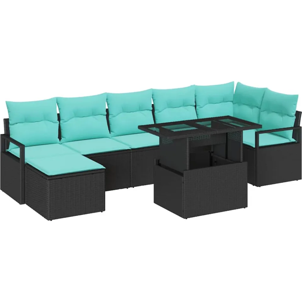 vidaXL Tuin Sofa Set 8 st Zwart en Blauw poly rattan